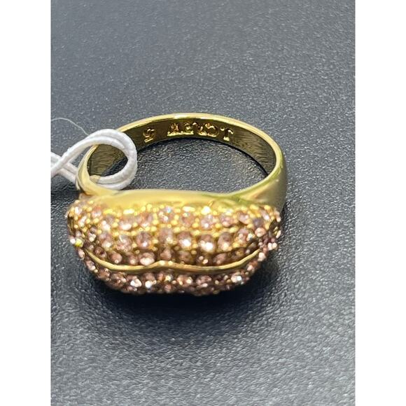 J. Crew Pink Pave Kiss Lips Gold Tone Ring Sz 5 New - Picture 12 of 15